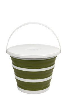 Складное силиконовое ведро с крышкой Tribe Water Bucket 10 л, оливковое T-FJ-0050-olive фото