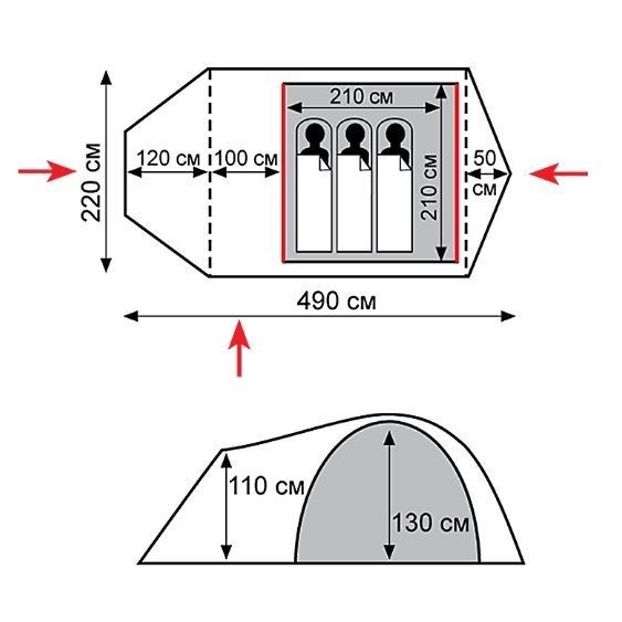 Намет Tramp Cave 3 (V2) сірий/червоний (TRT-021) TRT-021 фото