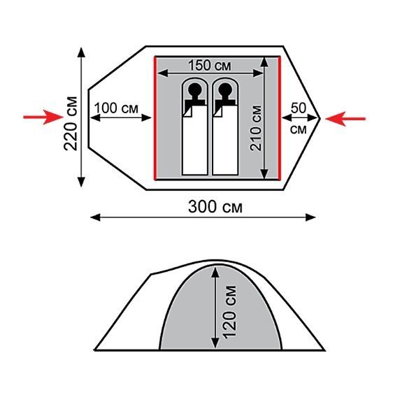 Намет Tramp Mountain 2 (V2) сірий/червоний (TRT-022) TRT-022 фото